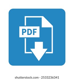 ícone branco de download de PDF em fundo azul