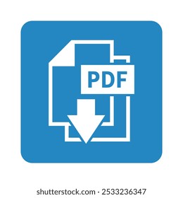 ícone branco de download de PDF em fundo azul