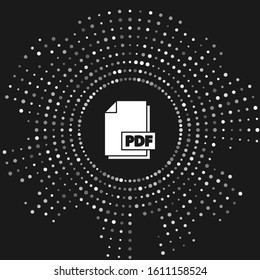 White PDF file document. Download pdf button icon isolated on grey background. PDF file symbol. Abstract circle random dots. Vector Illustration