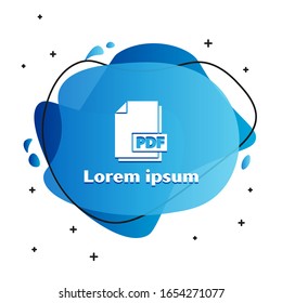 White PDF file document. Download pdf button icon isolated on white background. PDF file symbol. Abstract banner with liquid shapes. Vector Illustration