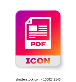 White PDF file document icon. Download pdf button icon isolated on white background. PDF file symbol. Rectangle color button. Vector Illustration