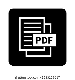 ícone branco do arquivo PDF no plano de fundo preto