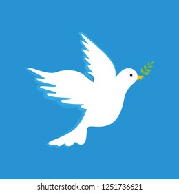 white peace dove with branch on blue background vector illustration EPS10