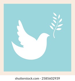 White peace dove with olive branch artistic iconic flat vector illustration. Abstract design ready for peace day and peace events