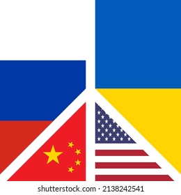 White Peace icon. Conflict Ukraine-Russia. Flags of Russia, Ukraine, China, USA. Reconciliation, truce in Ukraine. Design element for peace movements. Vector illustration. EPS10