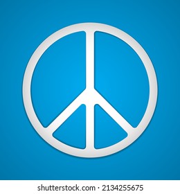 White Peace Symbol einzeln auf blauem Hintergrund. Pazifisches Logo, Unterschrift. Hippie-Symbol des Friedens. Design-Element für Anti-Kriegs-Unternehmen. Vektorgrafik. EPS10