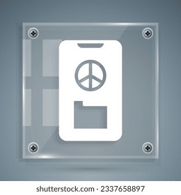 White Peace icon isolated on grey background. Hippie symbol of peace. Square glass panels. Vector