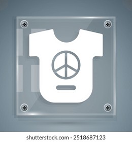 White Peace icon isolated on grey background. Hippie symbol of peace. Square glass panels. Vector