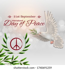 White peace pigeon flying freely in the sky with olive leaf are created for the International peace day on September 21. Vector - illustrator