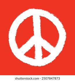 White peace sign on red background