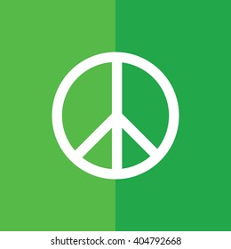 White peace symbol vector icon. Green background