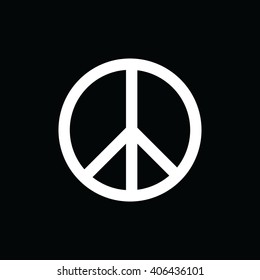 White peace symbol vector icon. Black background