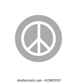 White peace symbol vector icon. Gray circle. Gray button