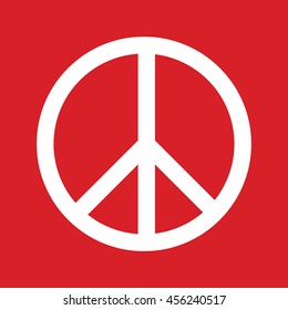 White peace symbol vector icon. Red background
