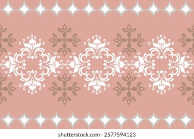 White and peach background, classic traditional damask vintage ornament, seamless pattern, vector illustration. Design for elaborate borders, tiles, ceramic pottery, and clothing. 