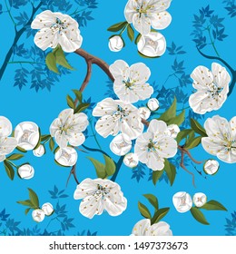 White peach blossoms flower seamless pattern