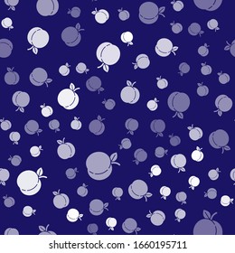 White Peach fruit or nectarine with leaf icon isolated seamless pattern on blue background.  Vector Illustration