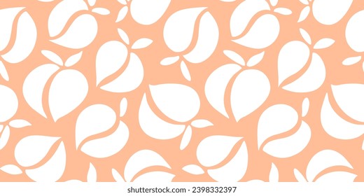White peaches seamless pattern. Trendy peach fuzz color background. Summer fruit pattern for paper, fabric, interior.
