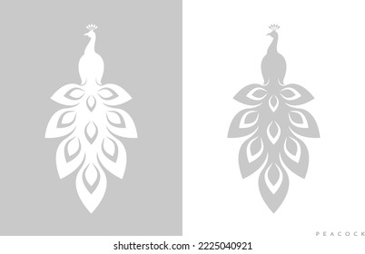 White peacock vector. Beautiful bird silhouette. Isolated peacock on white background