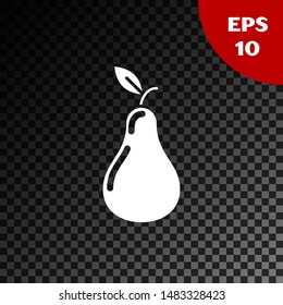 White Pear icon isolated on transparent dark background. Fruit with leaf symbol.  Vector Illustration