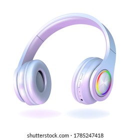 Auriculares blancos y perlas aislados en fondo blanco, vector realista. Afiche de club con auriculares, volante de baile, evento dj, portada de álbum de música, ilustración vectorial.