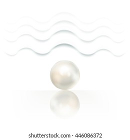 White pearl, isolated on a white background with waves. Vector illustration