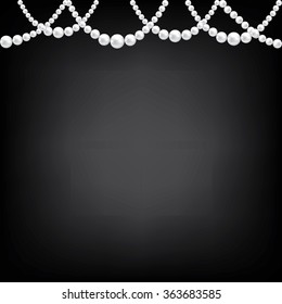 White Pearl Necklace Border On Black Background