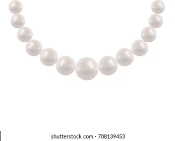 White pearl necklace. Isolated vector illustration on white background.