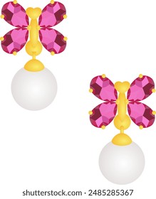 White pearl with pink gemstone earring 