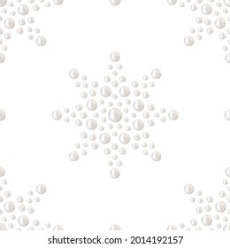 White pearl seamless pattern of stars. Mosaic dotted star shape in repeat. Vector illustration