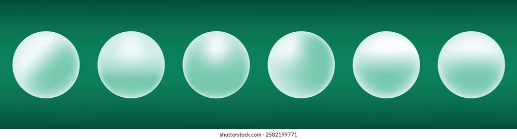 White pearl set with green reflection shadow from table, ping pong balls, vector illustration