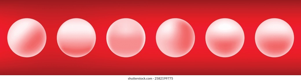 White pearl set with red reflection shadow from table, ping pong balls, vector illustration