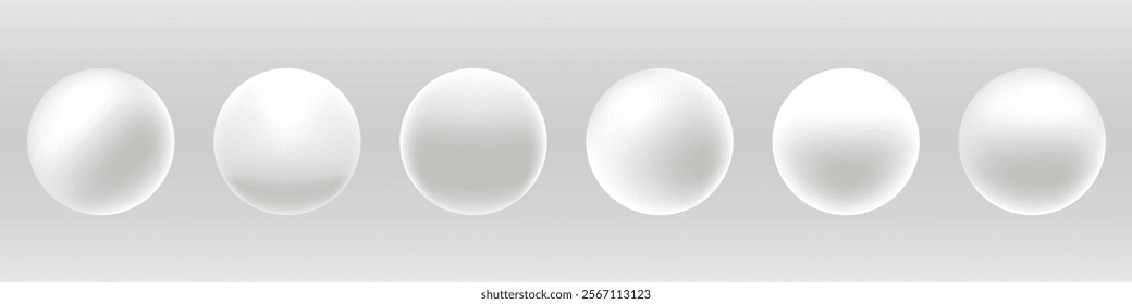 White pearl set with shadow ping pong balls, vector illustration