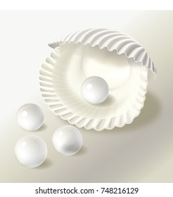 white pearl in a shell on white sand vector