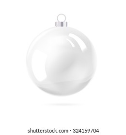 White pearl. White sphere on white background. Holiday christmas toy for fir tree. Vector illustration, contains transparencies, gradients and effects.