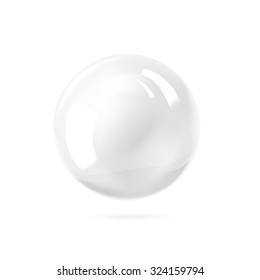 White pearl. White sphere on white background. Abstract banner with white ball. Vector illustration, contains transparencies, gradients and effects.