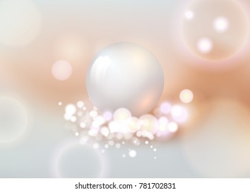 White pearl. White sphere on background. Abstract banner with white ball. Vector illustration, transparencies ,effects for your design.