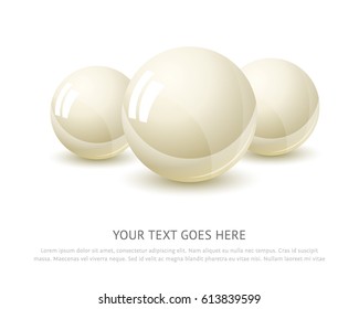 White pearls isolated on white background, realistic vector illustration