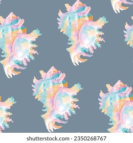 White and pearly shells vector seamless pattern