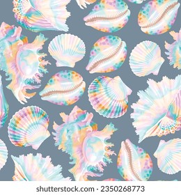 White and pearly shells vector seamless pattern
