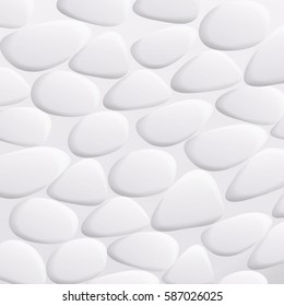 White Pebble Vector. Natural Realistic 3d Stones Of Different Shapes. Sea Rock Pebbles Isolated On White Background.