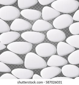 White Pebble Vector. Natural Realistic 3d Stones Of Different Shapes. Sea Rock Pebbles Isolated On  Transparent Background