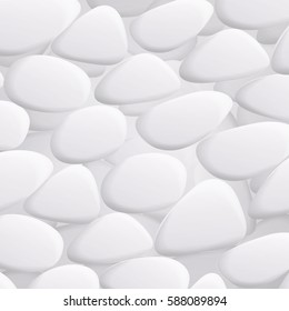 White Pebble Vector. Natural Realistic 3d Stones Of Different Shapes. Sea Rock Pebbles Isolated On White Background.