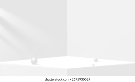fundo de pedestal branco com espaço de canto om.Ideal para conceitos de design de interiores, temas futuristas ou fundos abstratos.