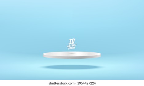 Un pedestal blanco flotando en un espacio azul claro. Moderno podio de cilindro de plata brillante. Resumen de la forma 3d de representación vectorial moderna para la presentación de los productos.  Escena de pared mínima de Pastel.
