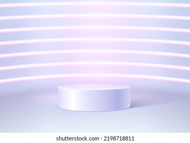 White pedestal or podium with shadow in empty room. Architectural abstraction for product showcase or award ceremony.