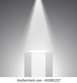 White pedestal. Stand. Tribune. Spotlight. Vector illustration.