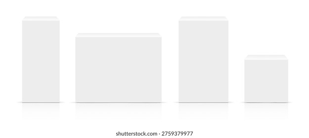 White pedestals or podium. White  vector rectangular display stand. Exhibitions,  product showcases or modern branding mockups. Product platform 