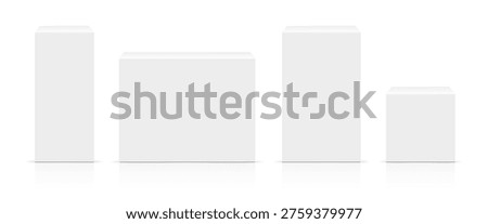 White pedestals or podium. White  vector rectangular display stand. Exhibitions,  product showcases or modern branding mockups. Product platform 