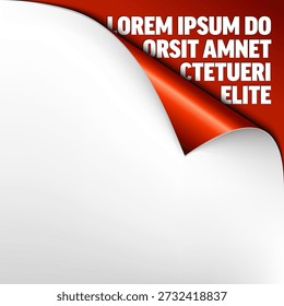 Um efeito de canto de papel descascado branco revela um plano de fundo vermelho com texto branco. Este design de papel descascando é um modelo perfeito para suas mensagens de fundo vermelhas personalizadas.